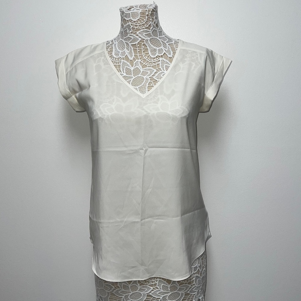Express Short Sleeve White Silk-Like Top - Size SMALL